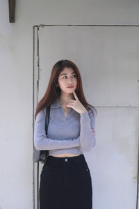 ZLLEE POLO KNIT TOP IN GREY