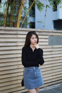 ZLLEE POLO KNIT TOP IN BLACK