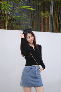 ZLLEE POLO KNIT TOP IN BLACK