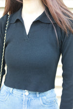 Load image into Gallery viewer, ZLLEE POLO KNIT TOP IN BLACK
