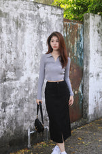 Load image into Gallery viewer, PEONY DENIM FRONT SLIT MIDI SKIRT
