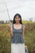 Load image into Gallery viewer, KIARA TEXTURED RUCHED SLEEVELESS TOP IN GREY
