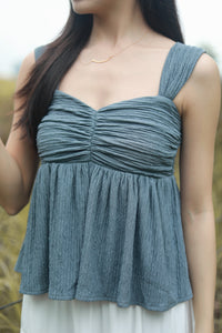 KIARA TEXTURED RUCHED SLEEVELESS TOP IN GREY