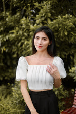 Load image into Gallery viewer, LEXIS TWEED PLEATED TOP IN WHITE
