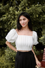 Load image into Gallery viewer, LEXIS TWEED PLEATED TOP IN WHITE
