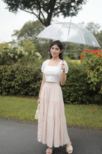 Load image into Gallery viewer, TIERED FLARE MAXI SKIRT IN WHITE/BLACK/PINK
