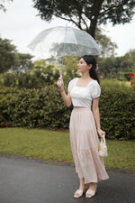 Load image into Gallery viewer, TIERED FLARE MAXI SKIRT IN WHITE/BLACK/PINK
