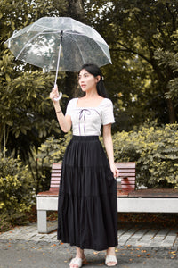 TIERED FLARE MAXI SKIRT IN WHITE/BLACK/PINK