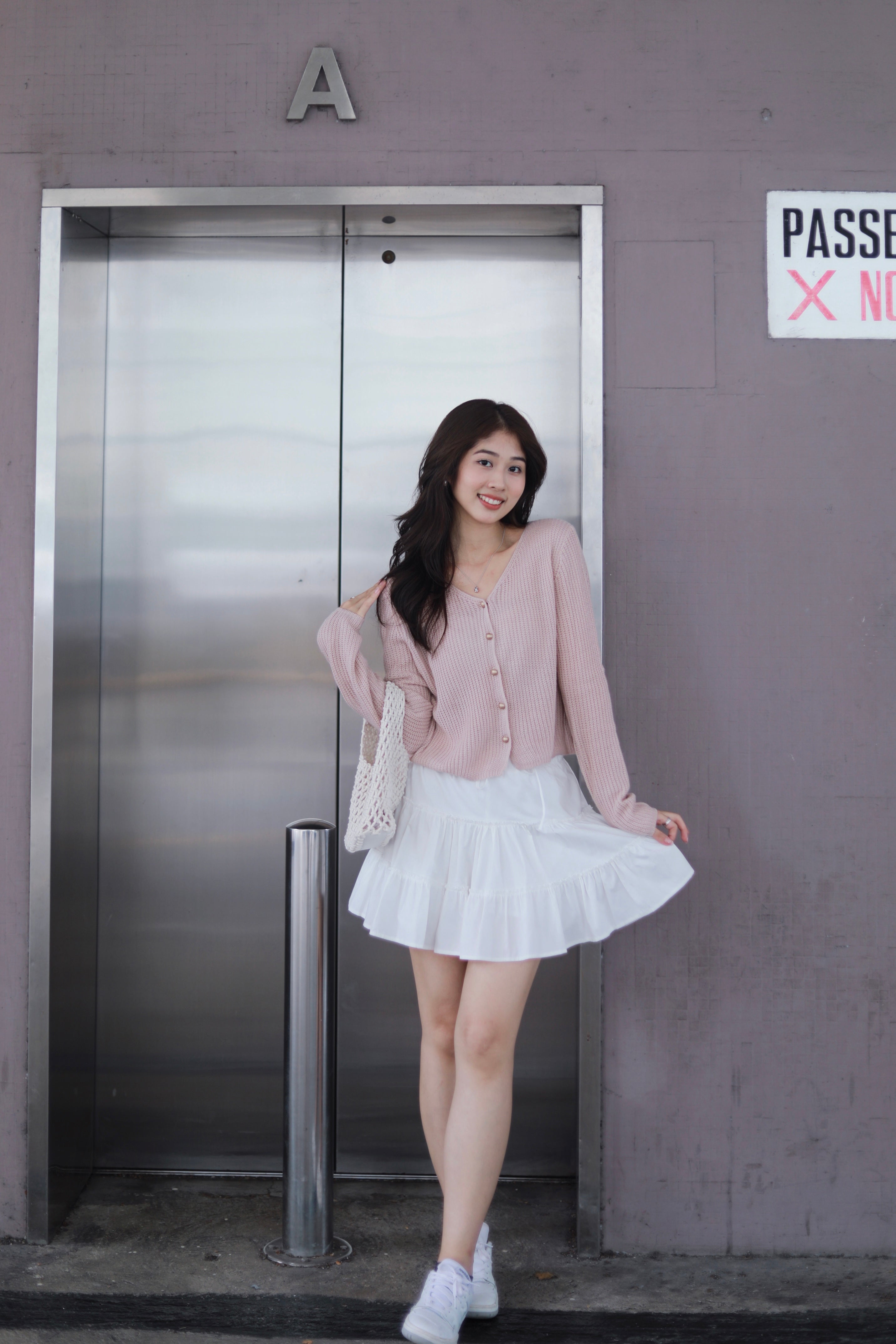 MANCY BUTTON KNIT CARDIGAN IN LIGHT PINK