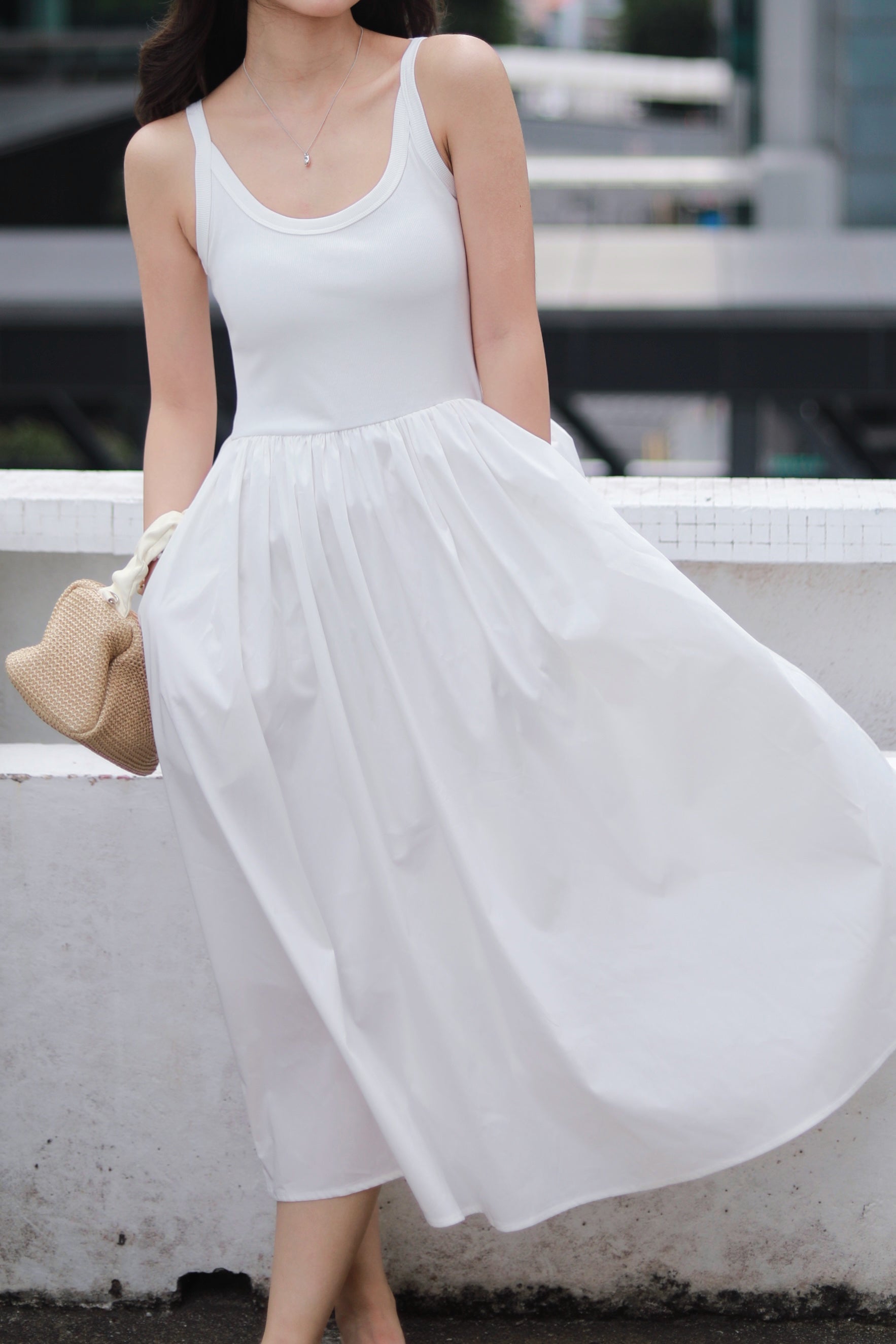 ALISA MIXED MATERIAL DRESS IN WHITE