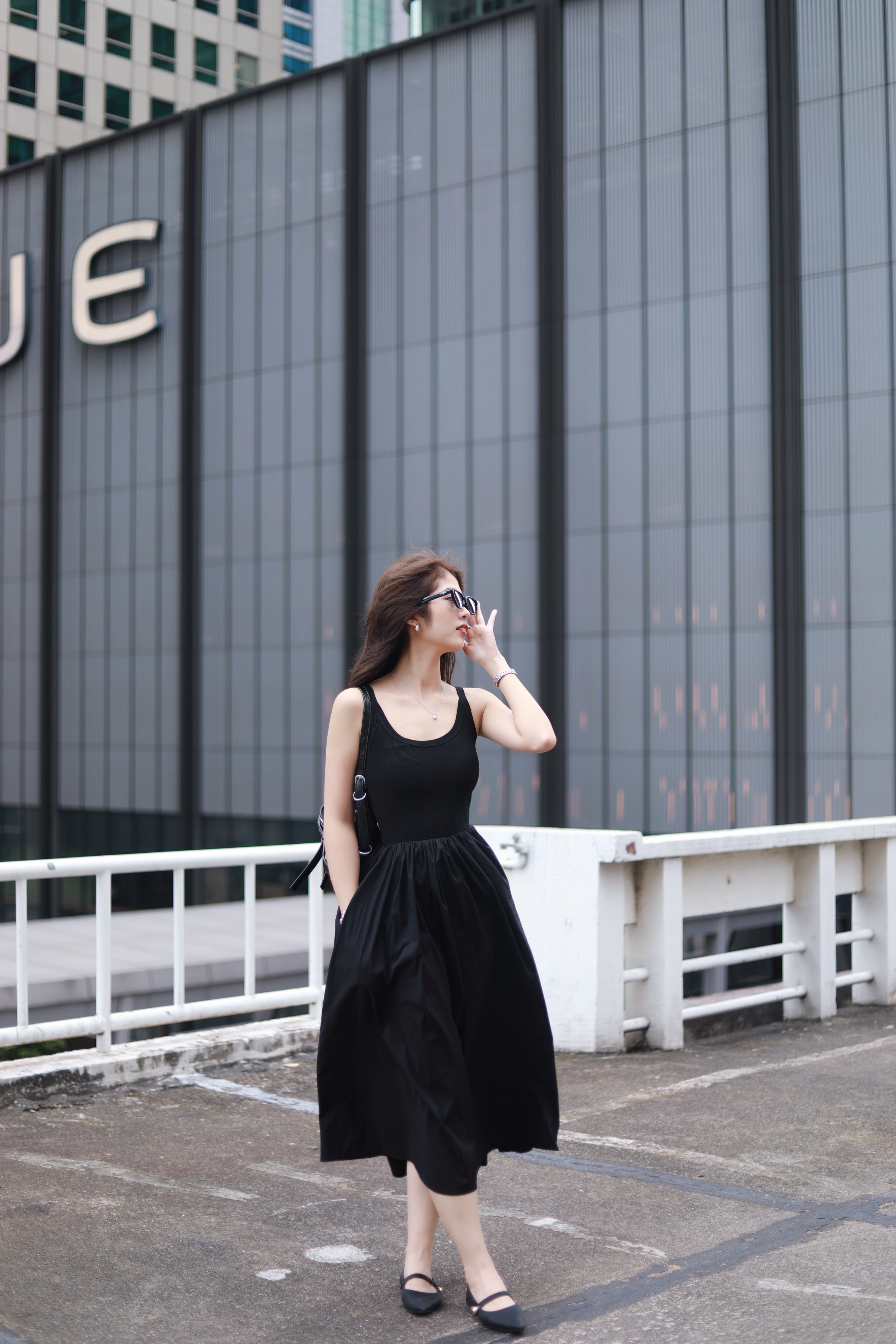 ALISA MIXED MATERIAL DRESS IN BLACK