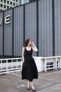 ALISA MIXED MATERIAL DRESS IN BLACK