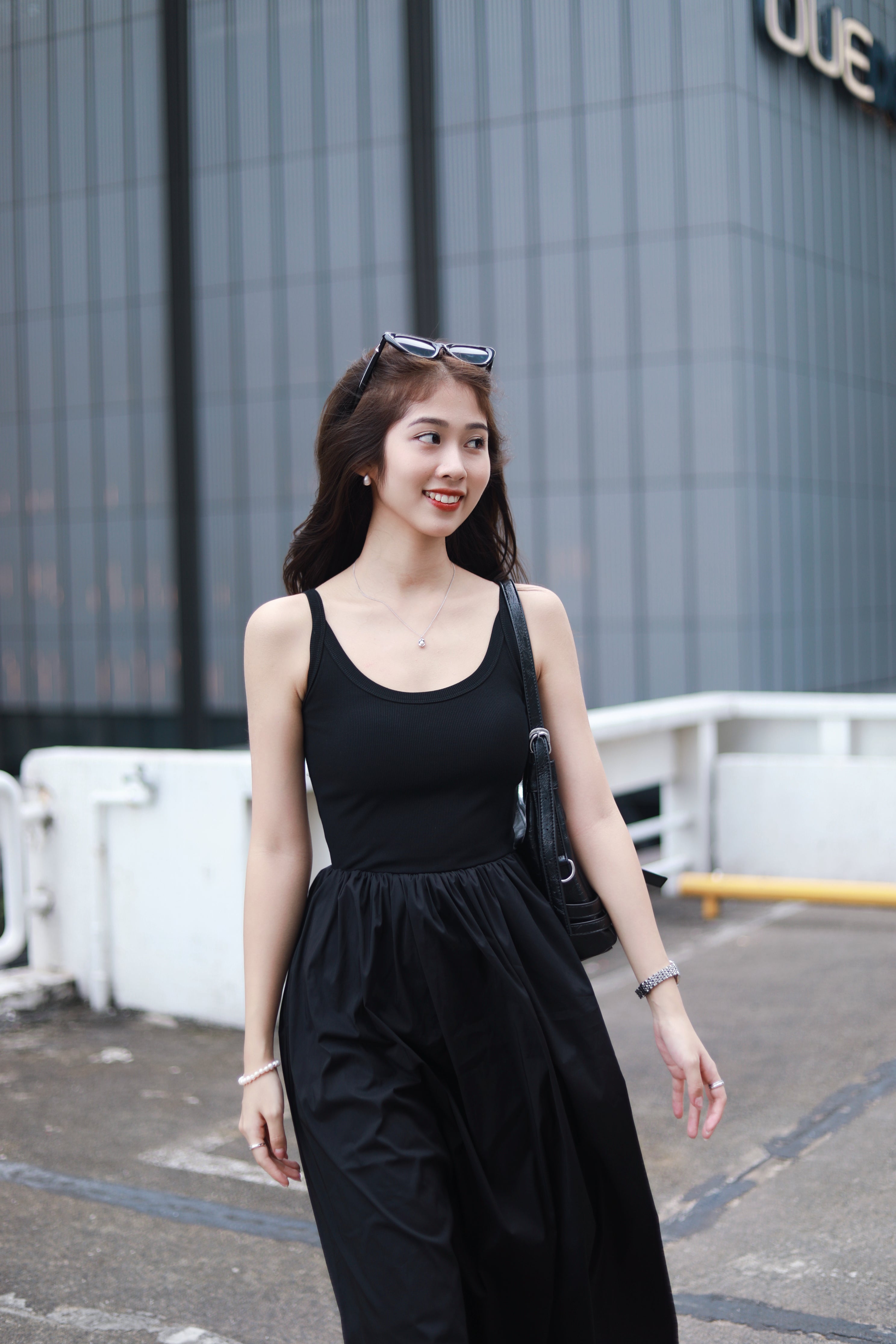 ALISA MIXED MATERIAL DRESS IN BLACK