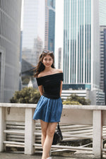 Load image into Gallery viewer, TIERED FLARE MINI RUFFLE SKORT IN DENIM
