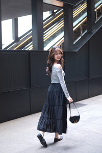 CHERIE TIERED FLARE RUFFLE MAXI SKIRT