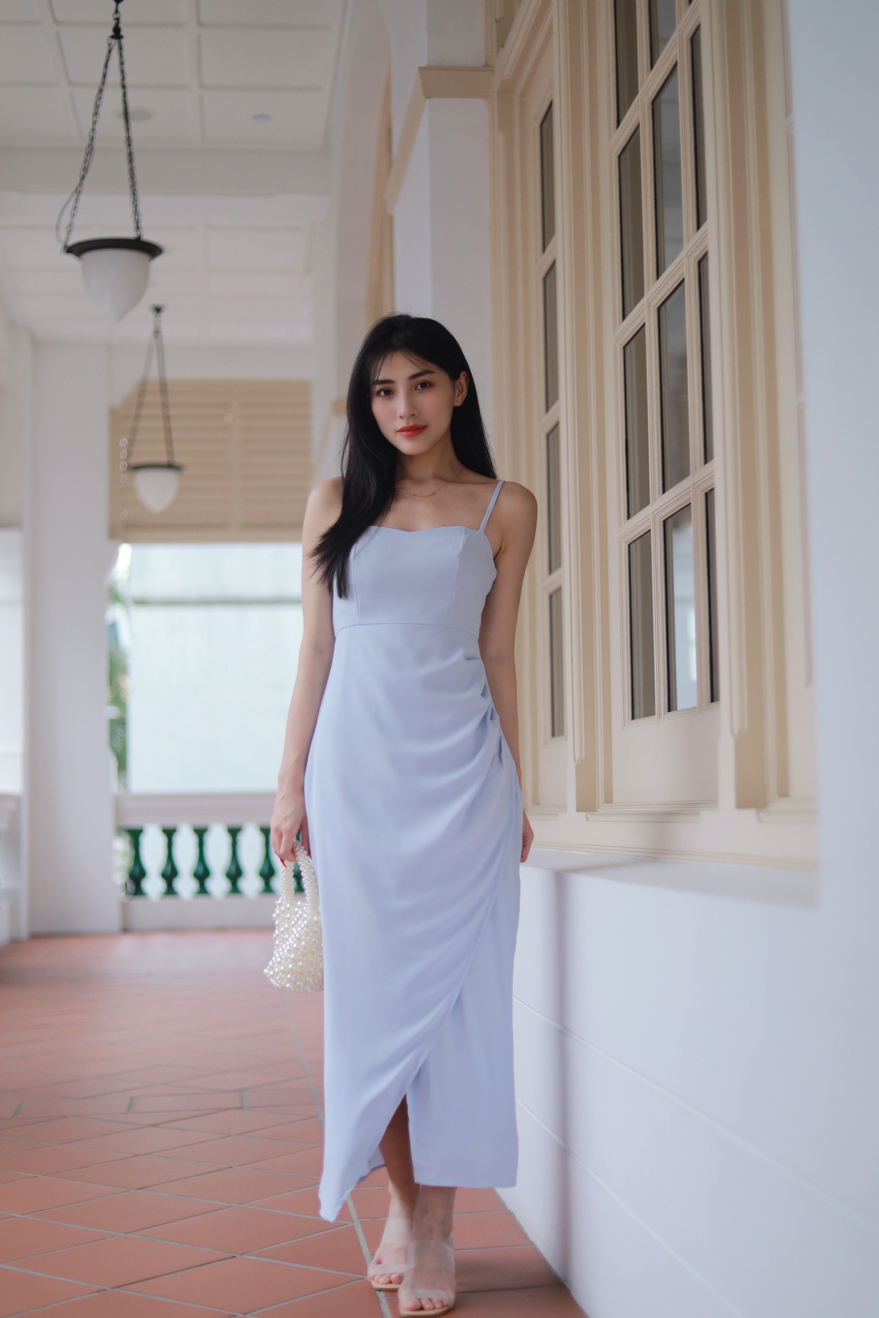 VERONIA RUCHED MAXI DRESS IN BABY BLUE