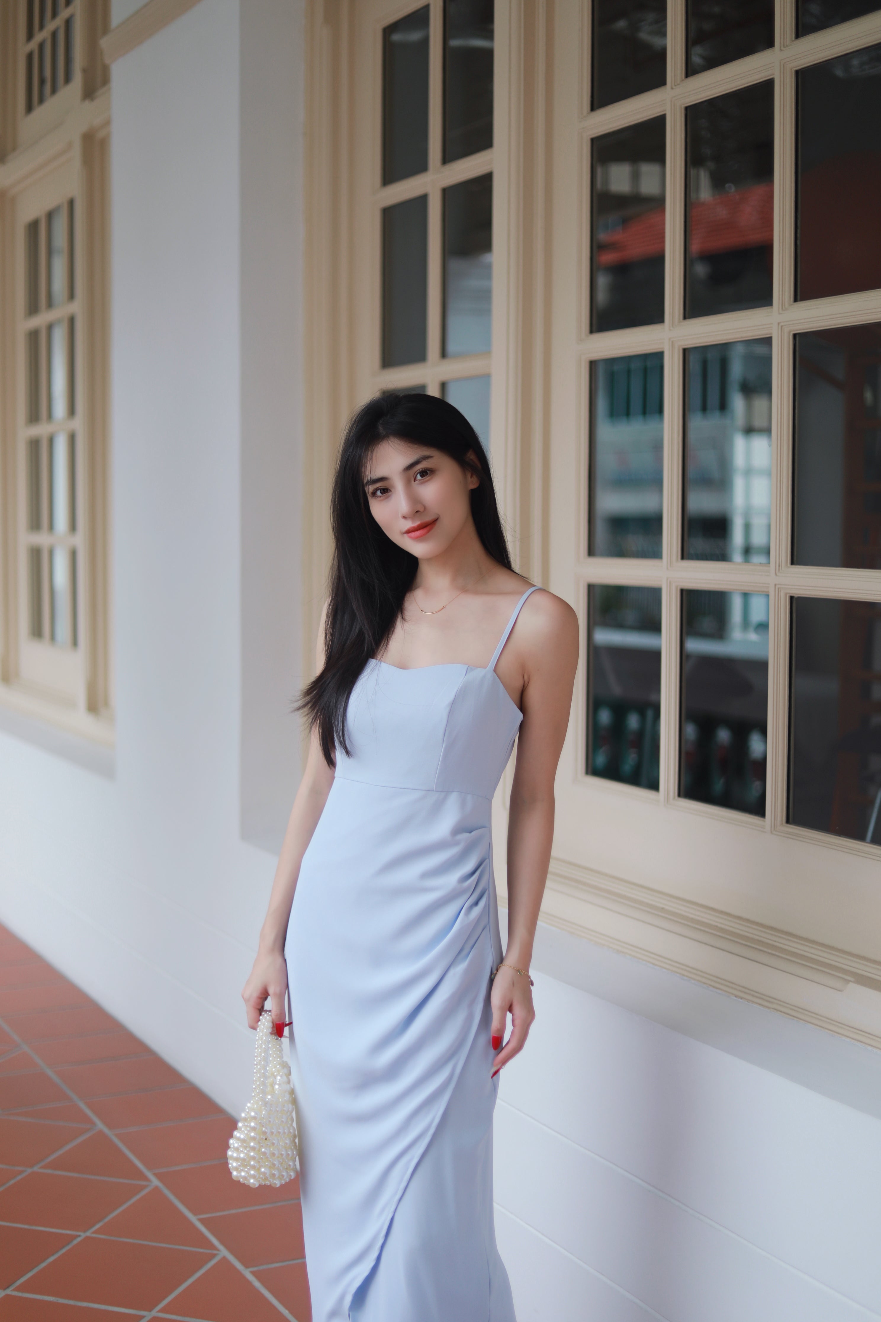 VERONIA RUCHED MAXI DRESS IN BABY BLUE