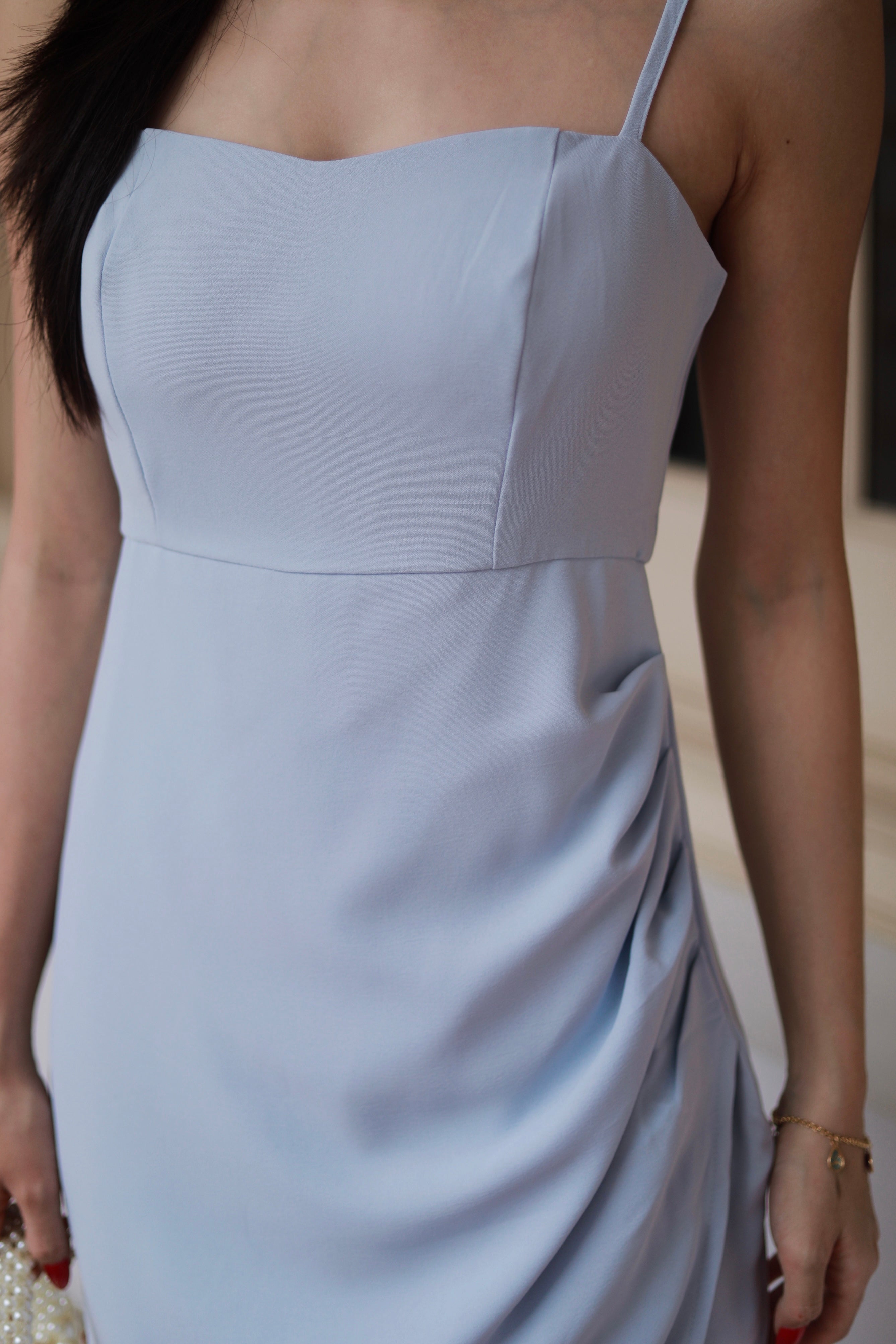 VERONIA RUCHED MAXI DRESS IN BABY BLUE