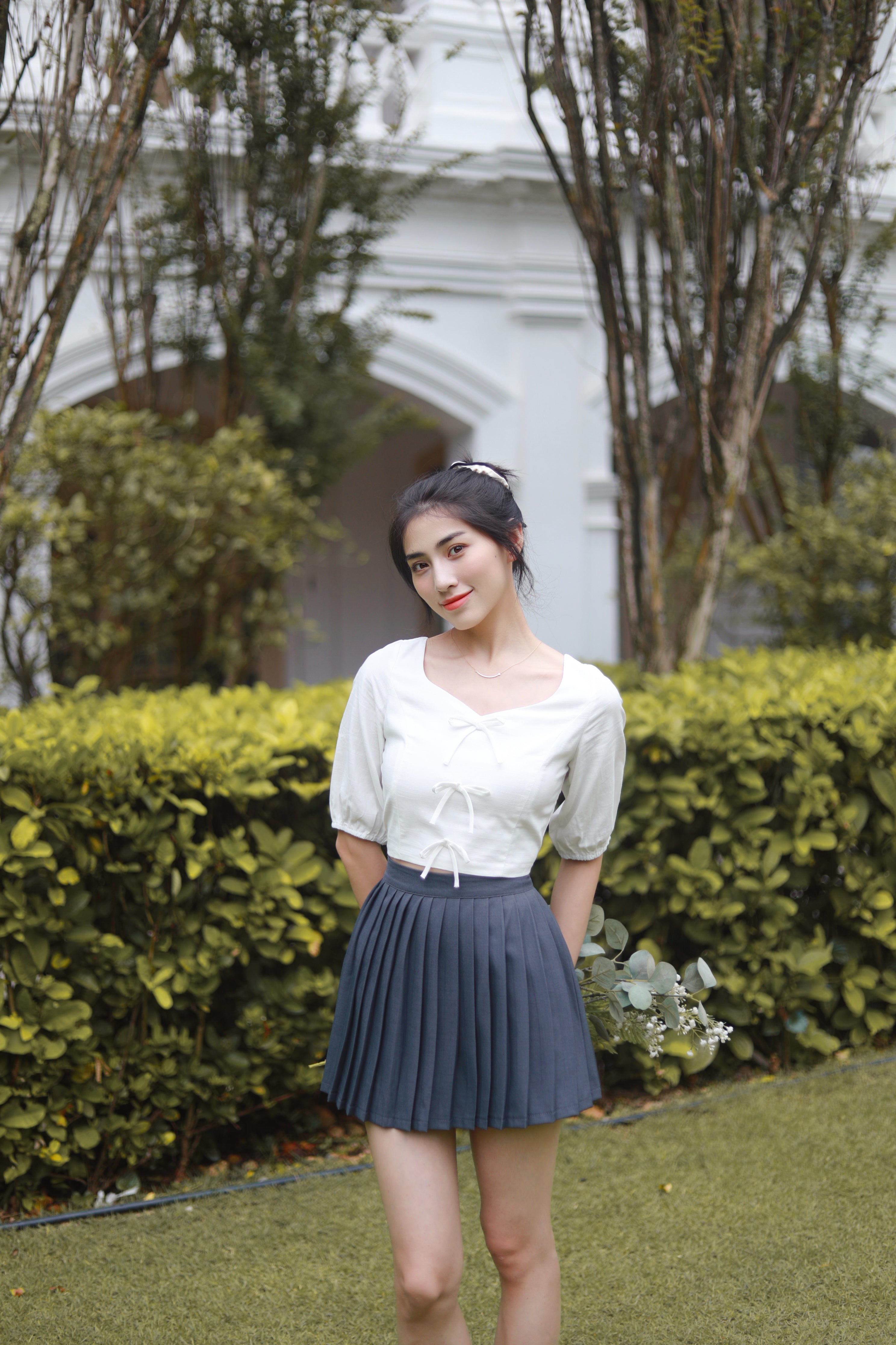 BELLA RIBBON CROP TOP IN WHITE