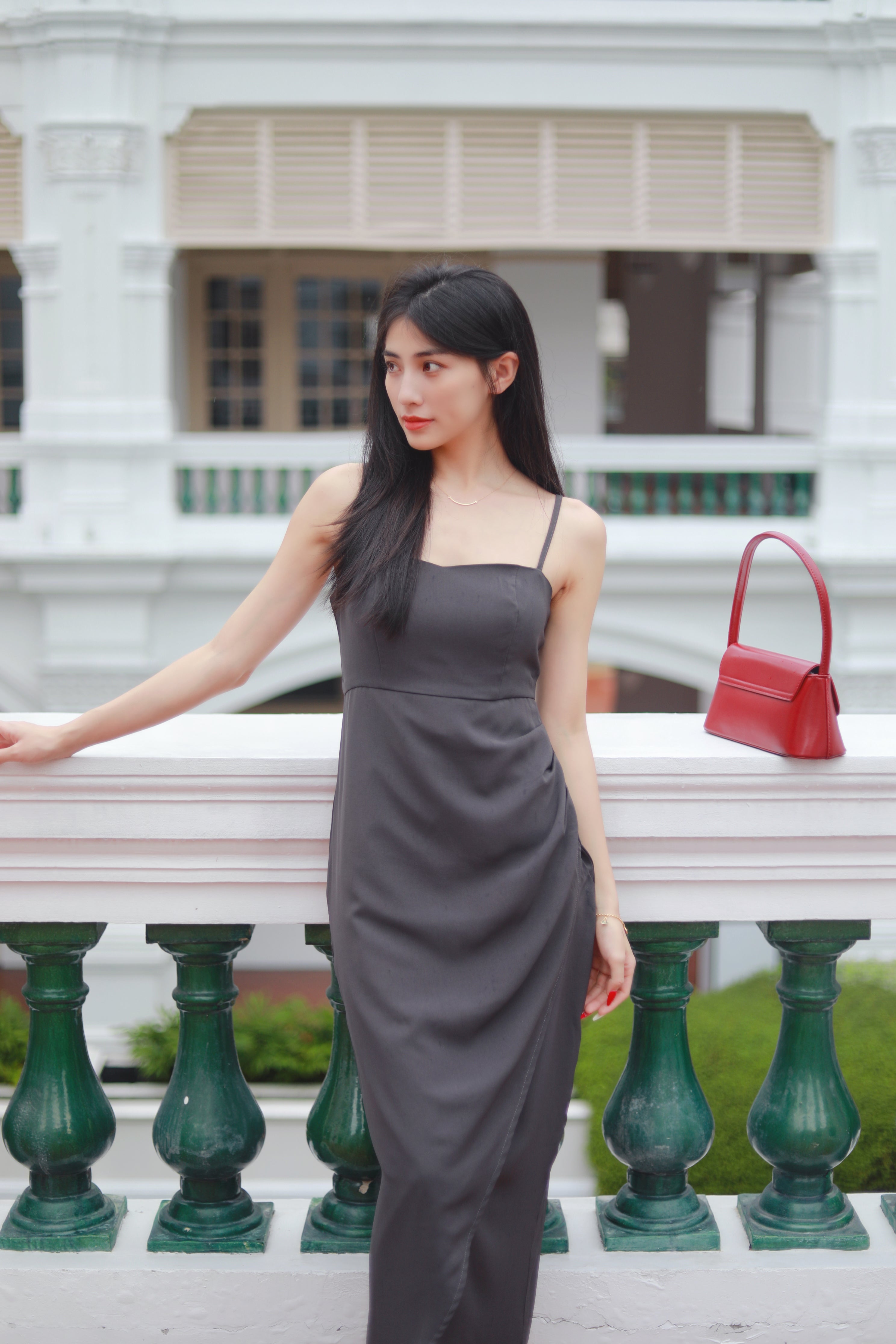 VERONIA RUCHED MAXI DRESS IN GREY