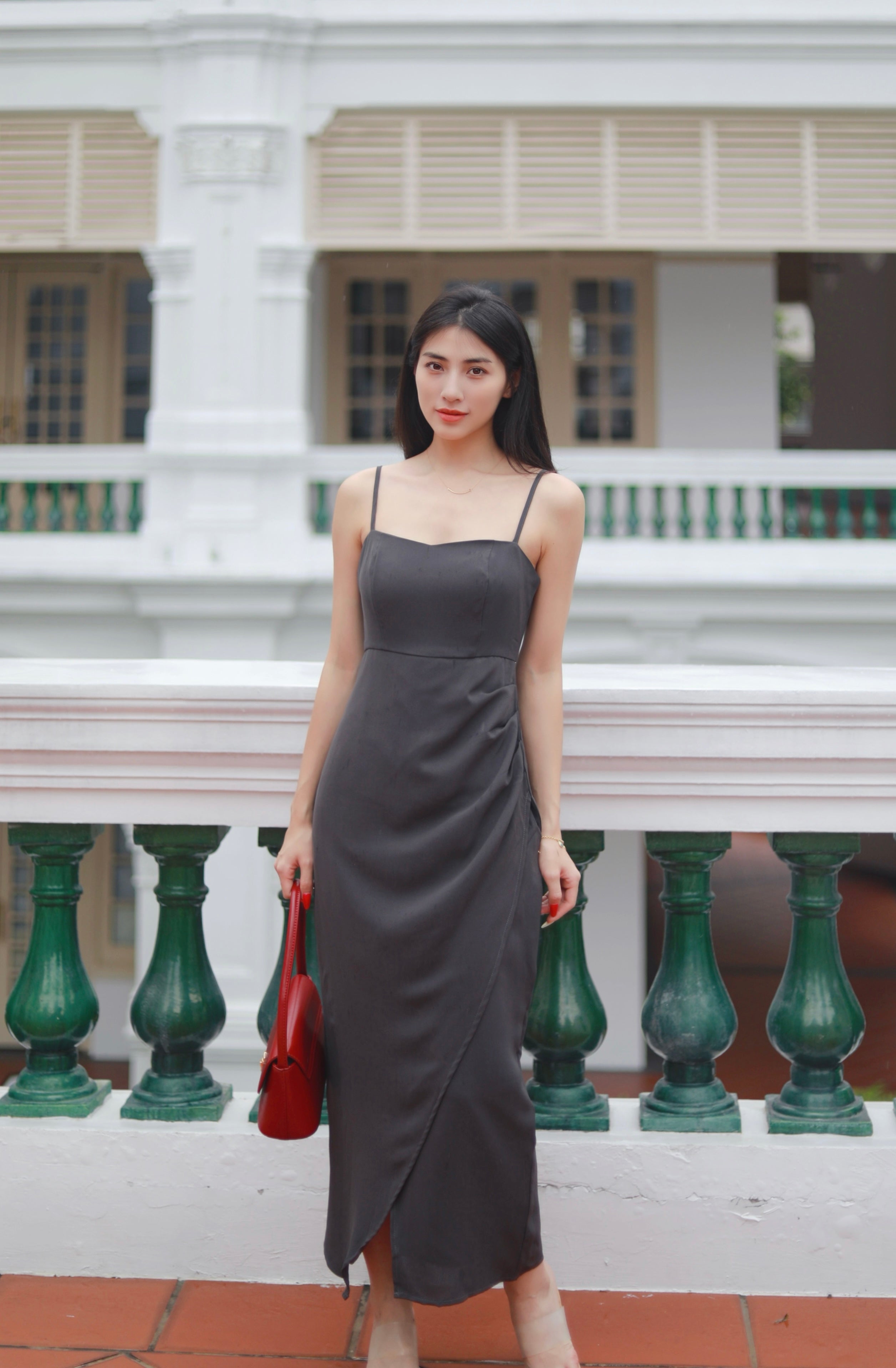 VERONIA RUCHED MAXI DRESS IN GREY