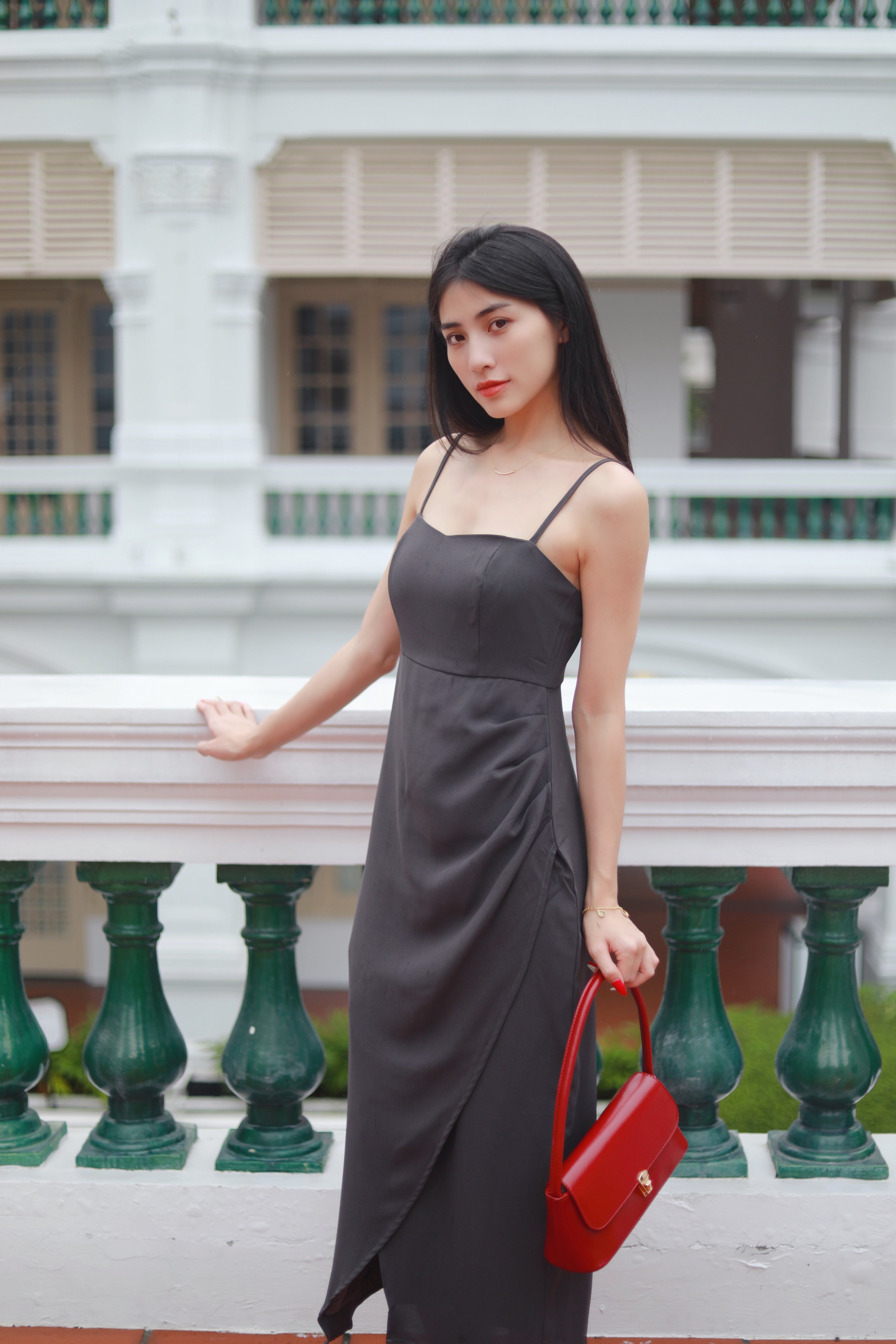 VERONIA RUCHED MAXI DRESS IN GREY