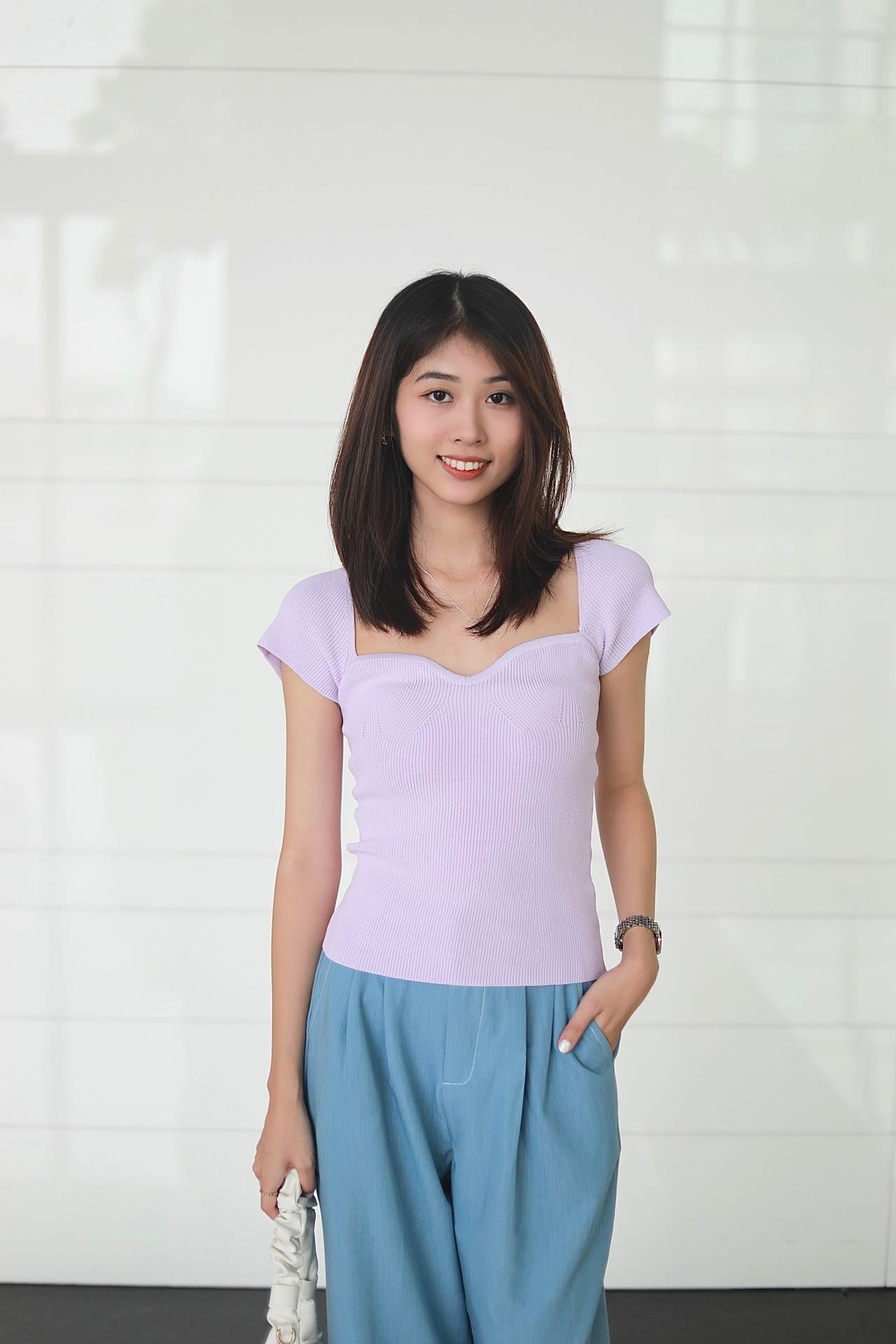 TRIVIA SWEETHEART KNIT TOP IN PURPLE