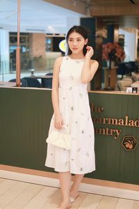 JADE EMBROIDERY TIERED MIDI DRESS