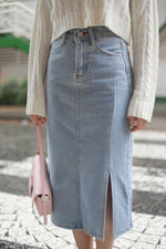 Load image into Gallery viewer, RAINE SIDE SLIT DENIM SKIRT
