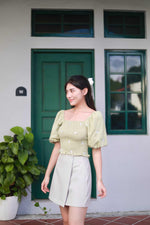 Load image into Gallery viewer, CHANTILLY SMOCKED EMBROIDERY PUFF SLEEVE TOP IN SAGE
