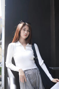 ZLLEE POLO KNIT TOP IN WHITE