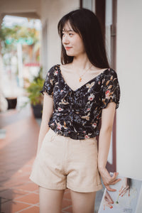 KRYSTAL 2-WAY FLORAL TOP (BLACK)