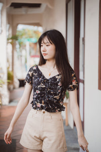 KRYSTAL 2-WAY FLORAL TOP (BLACK)