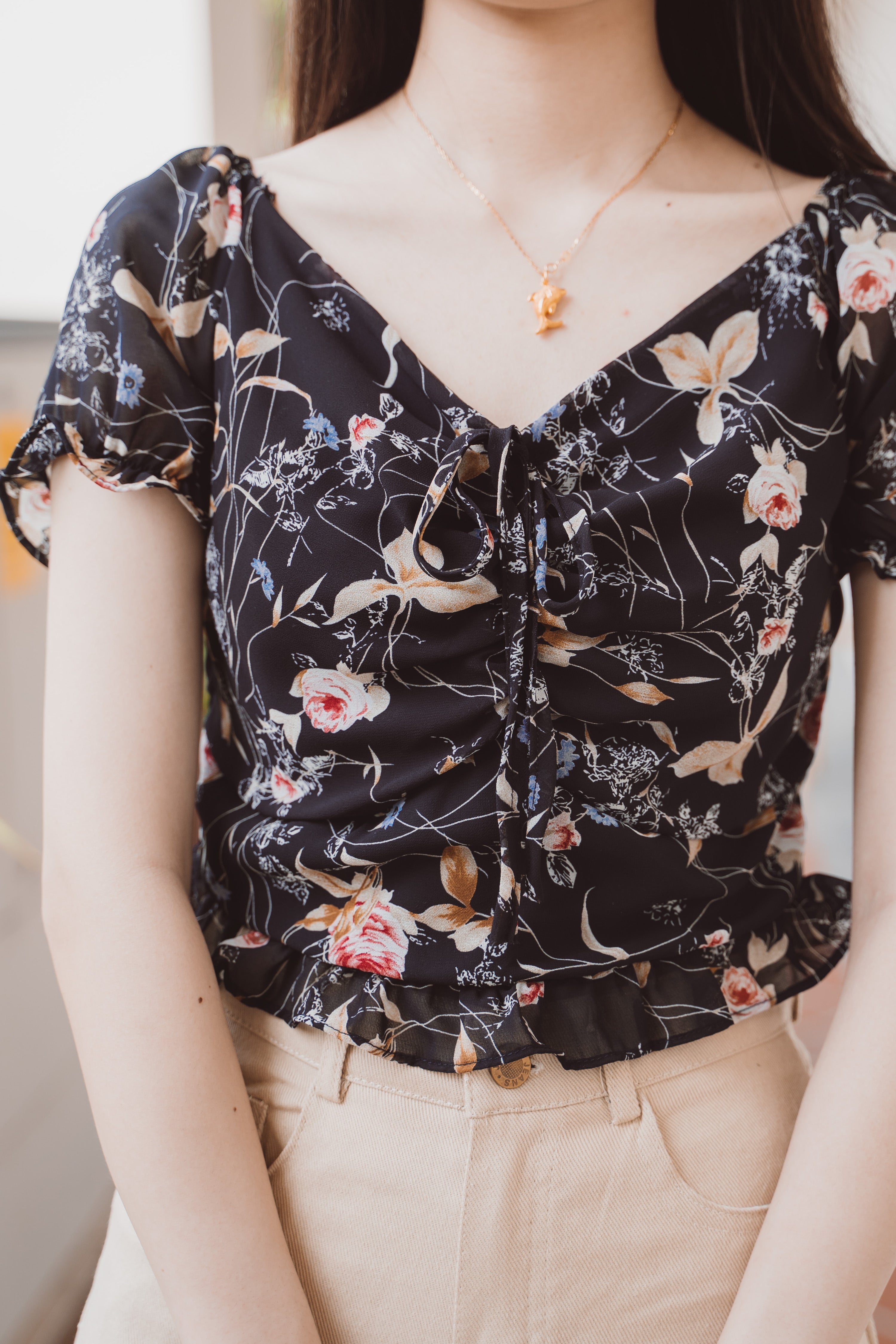 KRYSTAL 2-WAY FLORAL TOP (BLACK)