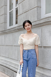 CASSIE EMBROIDERY OFF-SHOULDER TOP IN BEIGE