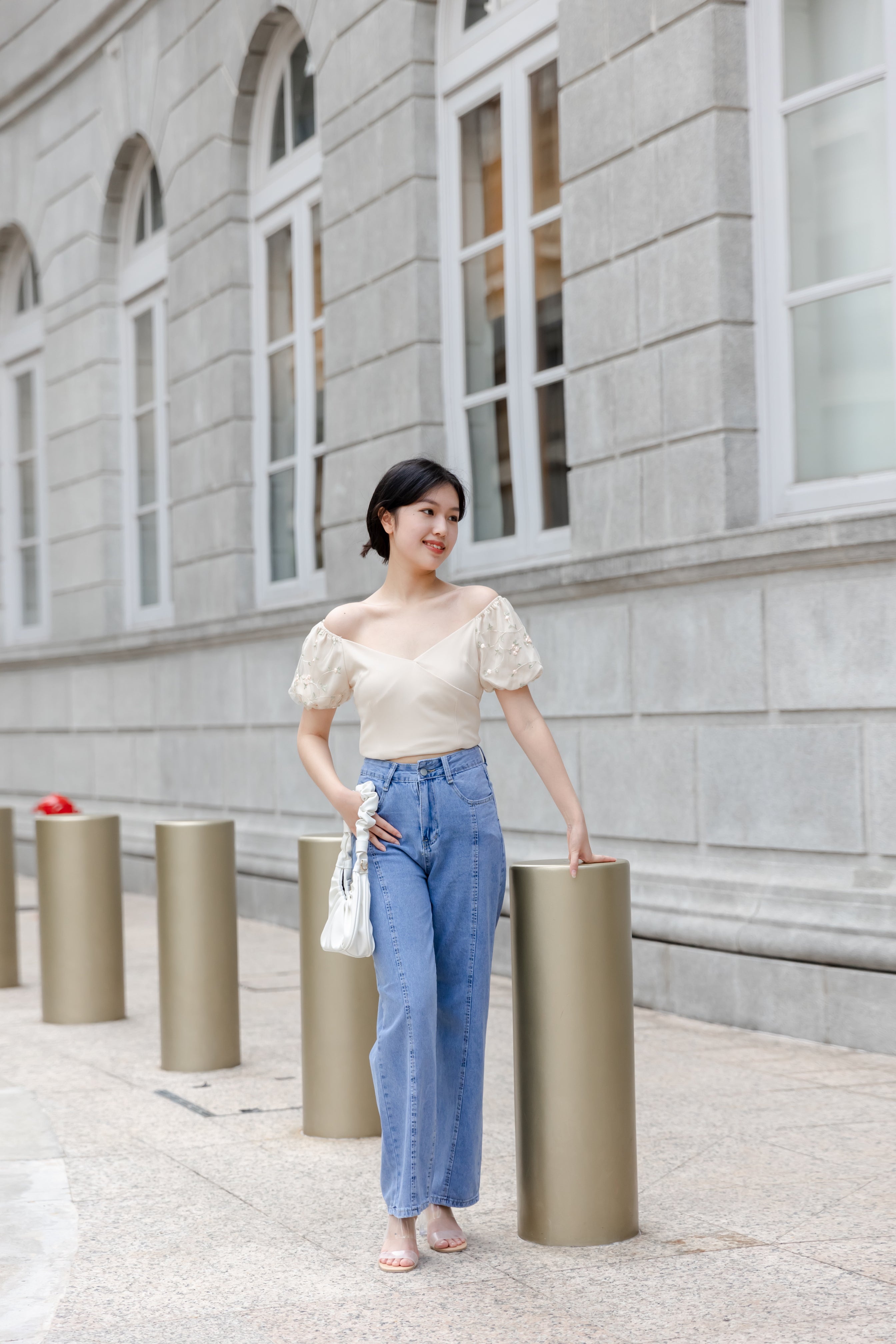 CASSIE EMBROIDERY OFF-SHOULDER TOP IN BEIGE