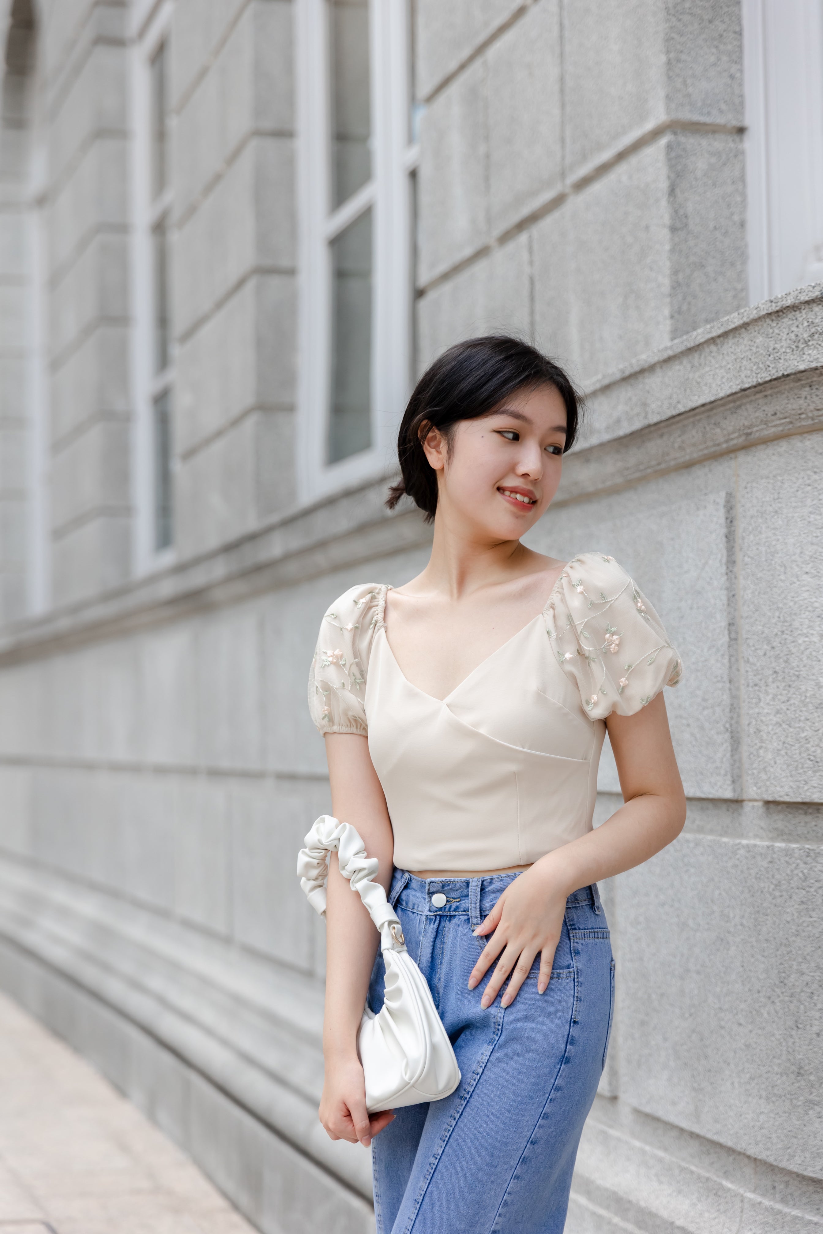 CASSIE EMBROIDERY OFF-SHOULDER TOP IN BEIGE