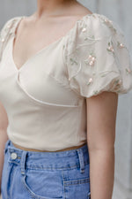 Load image into Gallery viewer, CASSIE EMBROIDERY OFF-SHOULDER TOP IN BEIGE
