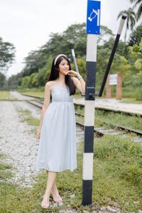 MAYBELLE FISHBONE CORSET MIDI DRESS IN BABYBLUE