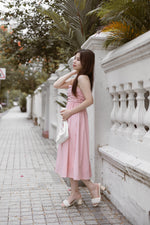 Load image into Gallery viewer, VICKY RUCHED MIDI DRESS IN PINK
