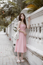 Load image into Gallery viewer, VICKY RUCHED MIDI DRESS IN PINK
