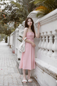 VICKY RUCHED MIDI DRESS IN PINK