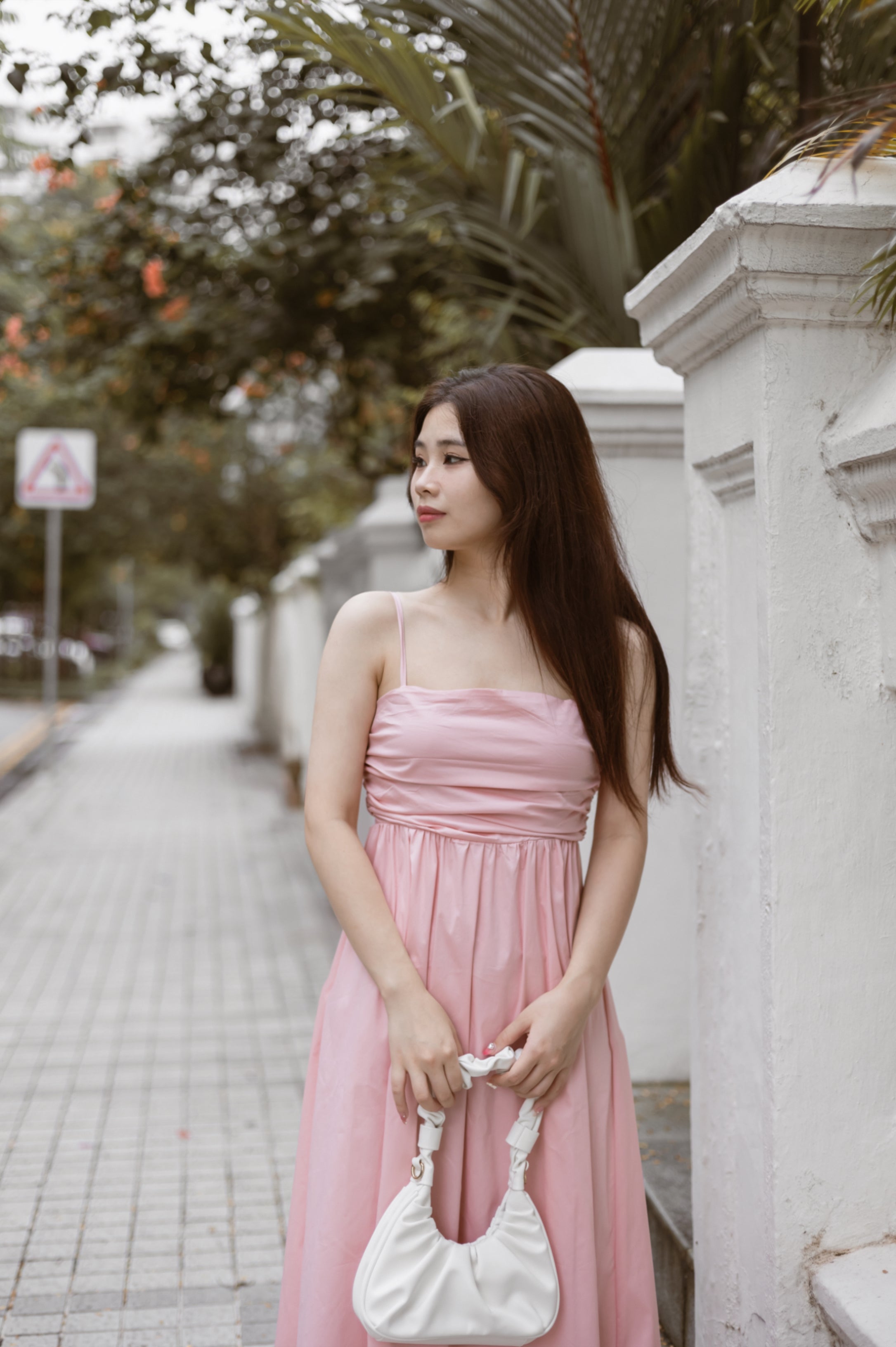 VICKY RUCHED MIDI DRESS IN PINK