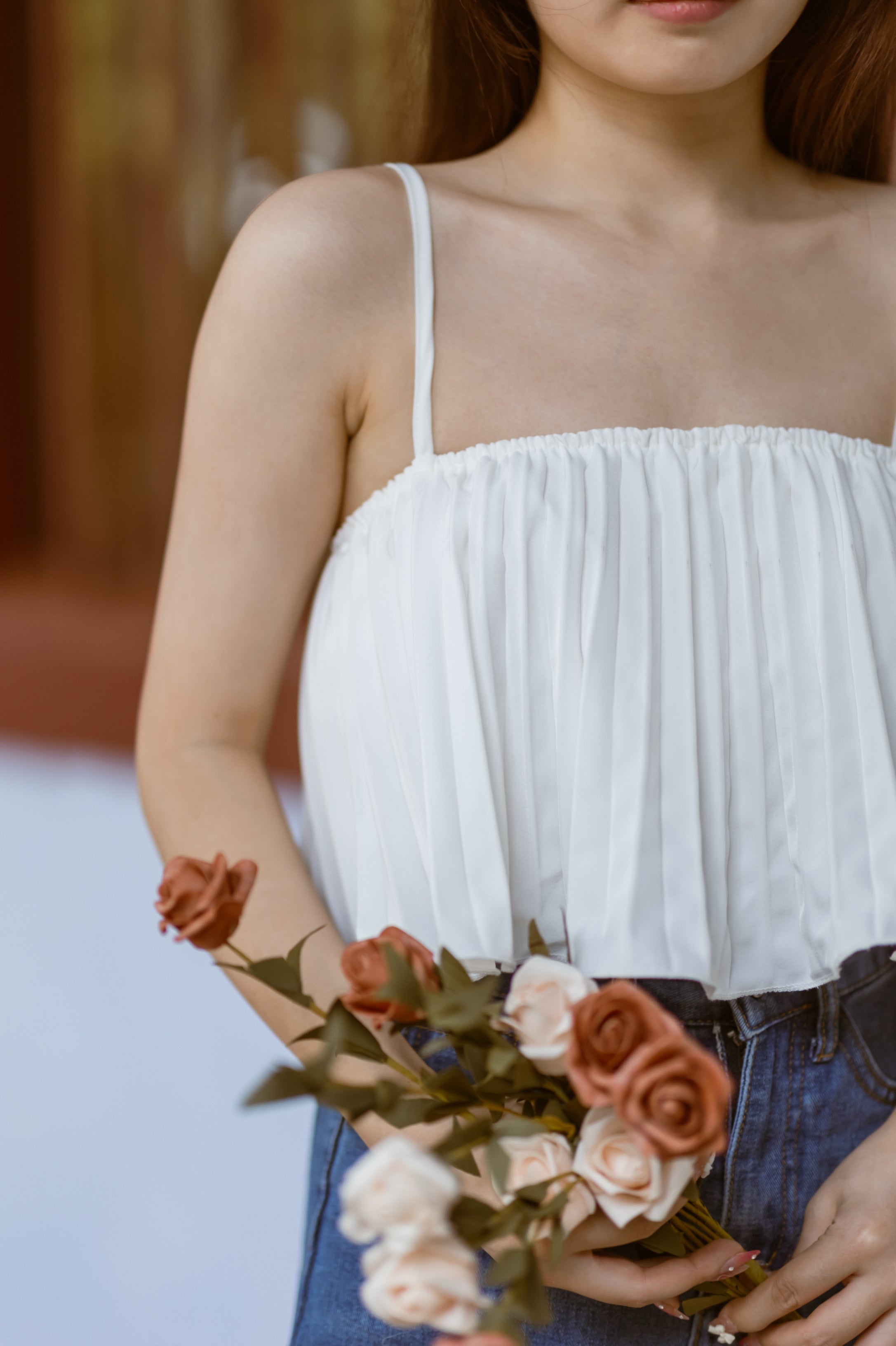 EDRINA PLEATED CAMI TOP IN WHITE