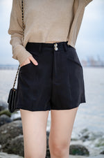 Load image into Gallery viewer, ELYSE DOUBLE BUTTONS HIGH WAIST SHORTS IN BLACK
